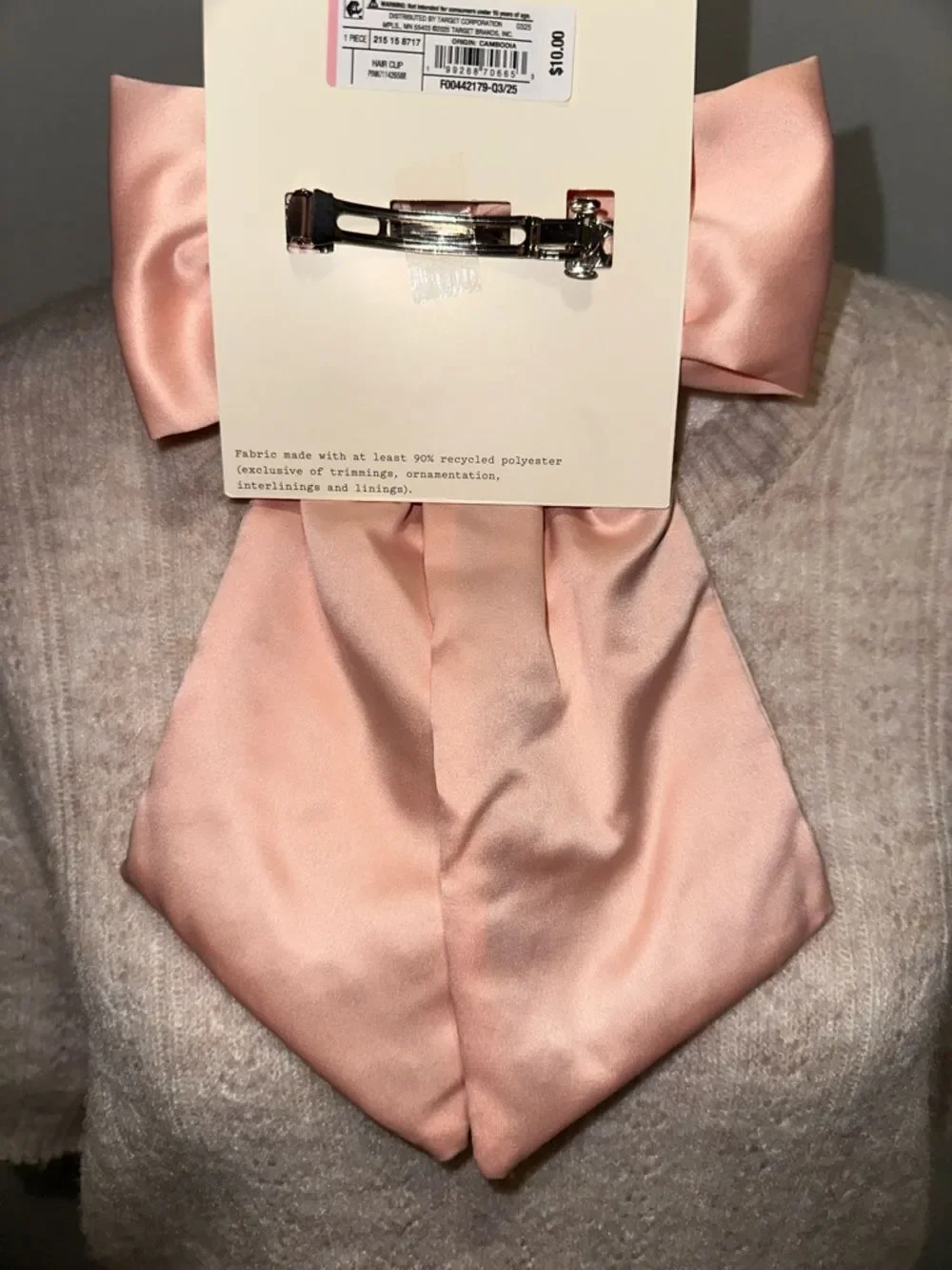 a new day Girl Pink Red Scalloped Embroidered Hearts Bow Tie Hair Clip